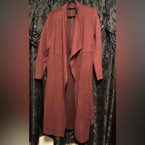 JustFab Faux Suede Drape Coat - Burgundy